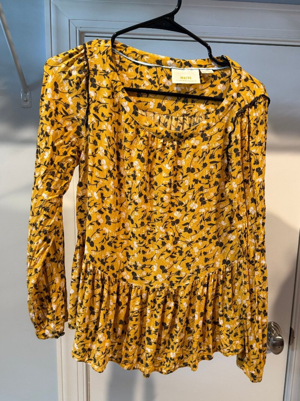 Maeve by Anthropologie Long sleeve Blouse, XS, Yellow Floral